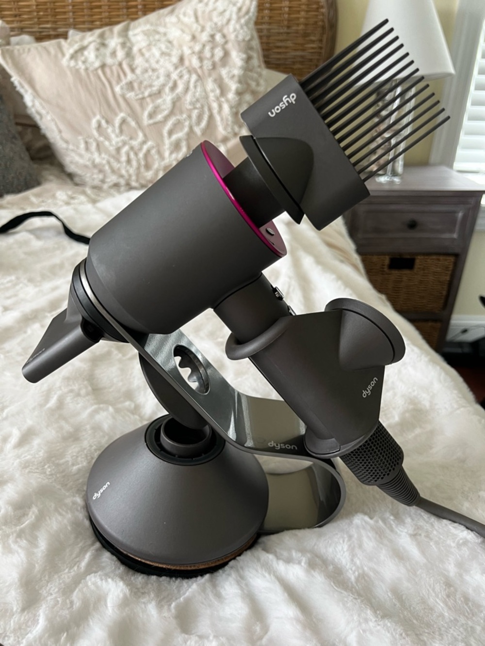 Dyson Gray and Pink Supersonic Hair Dryer with Multi Attachments